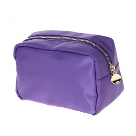 Nylon Cosmetic Bag with Gold Plating Metal Zipper and Pulle r - Purple Colorr  - BG-HM1012PU